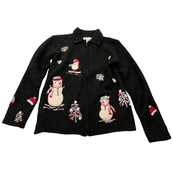 Coldwater Creek Snowman Zip Sweater Jacket, Wool, Charcoal, S - Picture 1 of 9